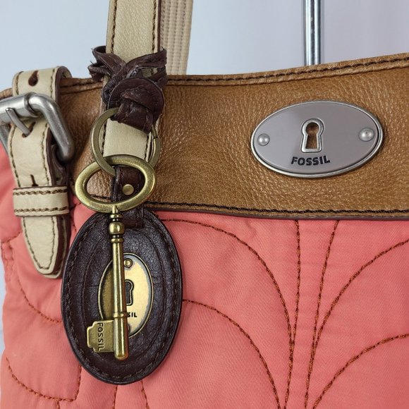 Fossil coral colour Fabric & Leather Tote Purse. - Picture 2 of 12